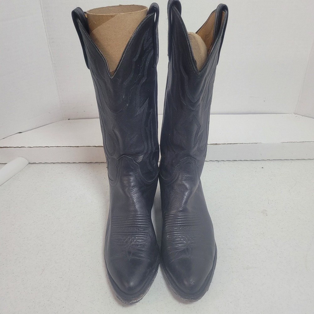 Vintage Mens Black Leather Lucchese Cowboy Boots Made in USA Size 8D T3098J4